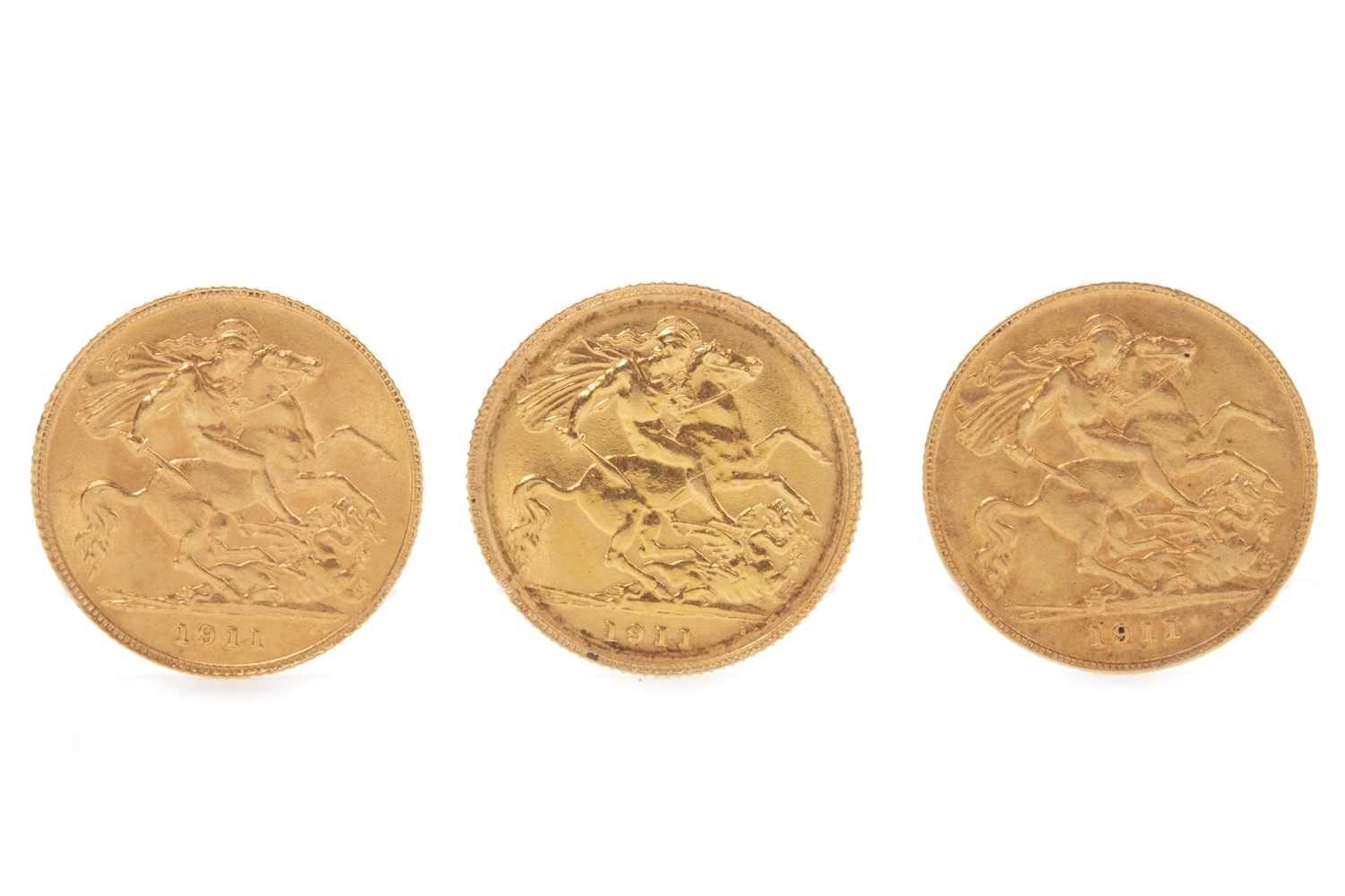 Lot 558 - THREE GOLD HALF SOVEREIGNS DATED 1911