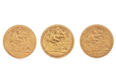 Lot 558 - THREE GOLD HALF SOVEREIGNS DATED 1911