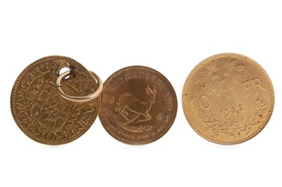 Lot 570 - A GOLD MALTESE COIN, GOLD 10 FRANC COIN AND A GOLD 1/10 KRUGERRAND COIN