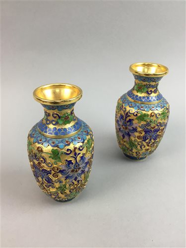 Lot 13 - A PAIR OF CLOISONNÉ ENAMEL VASES AND SIX CHINESE BOWLS