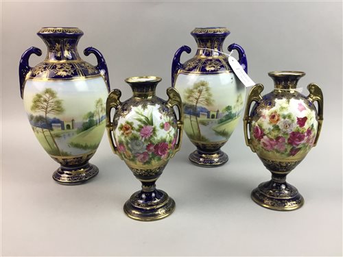 Lot 30 - A PAIR OF NORITAKE VASES AND ANOTHER PAIR OF VASES