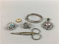 Lot 66 - A SILVER BANGLE, DRESS RING AND COSTUME JEWELLERY