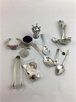 Lot 34 - A SILVER BUTTERFLY MOTIF BANGLE, NECKLACE, TWO BROOCHES AND SILVER PLATED ITEMS