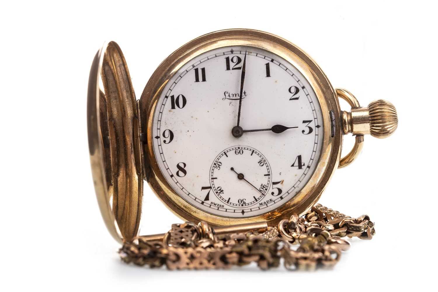 Lot 840 - A GOLD PLATED POCKET WATCH AND CHAIN