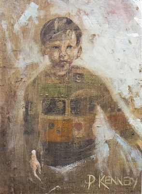 Lot 416 - STUDY OF A BOY, A MIXED MEDIA BY PAUL KENNEDY