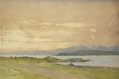 Lot 513 - COASTAL VIEW, A WATERCOLOUR BY MATTHEW ADAM