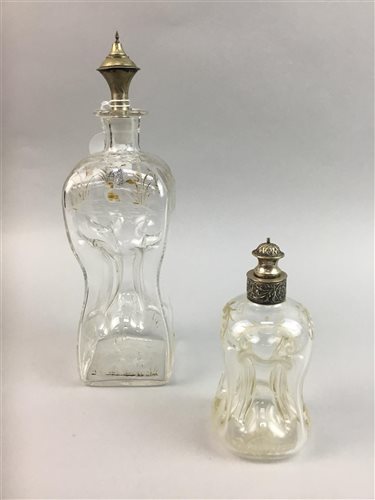 Lot 72 - A VICTORIAN ETCHED GLASS DECANTER AND ANOTHER DECANTER