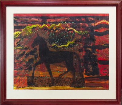 Lot 692 - ETRUSCAN HORSE, A MIXED MEDIA BY JANET MELROSE