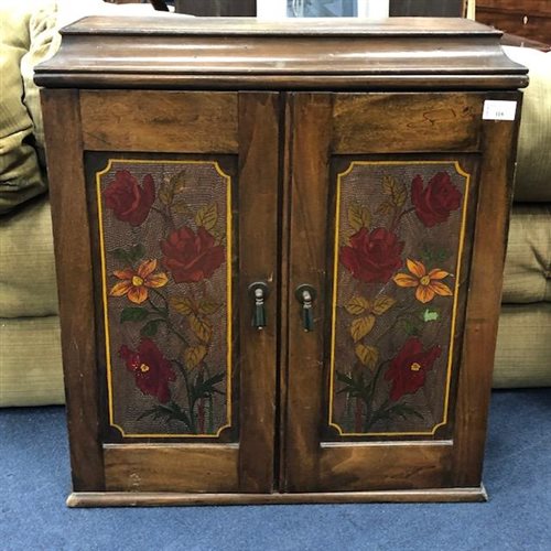 Lot 118 - A MAHOGANY INLAID CABINET AND A FIRE SCREEN