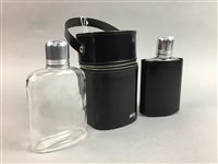 Lot 56 - A HOUGHTON BUTCHER MFG CO LTD LEVEL, TWO WHISKY FLASKS AND A TRAVEL VANITY SET