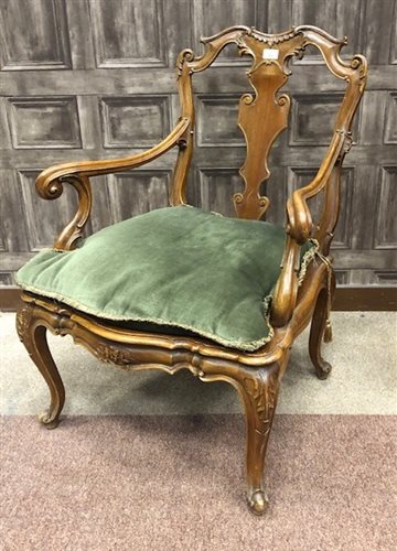 Lot 818 - A PAIR OF CONTINENTAL DRAWING ROOM ARMCHAIRS