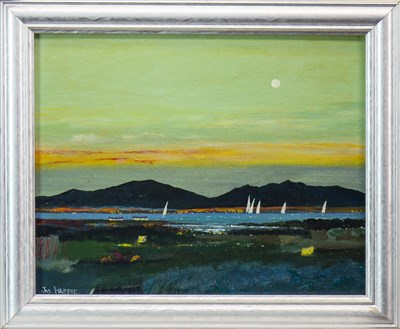 Lot 526 - EVENING TOWARDS THE ARRAN HILLS, AN OIL BY JAS HARDIE