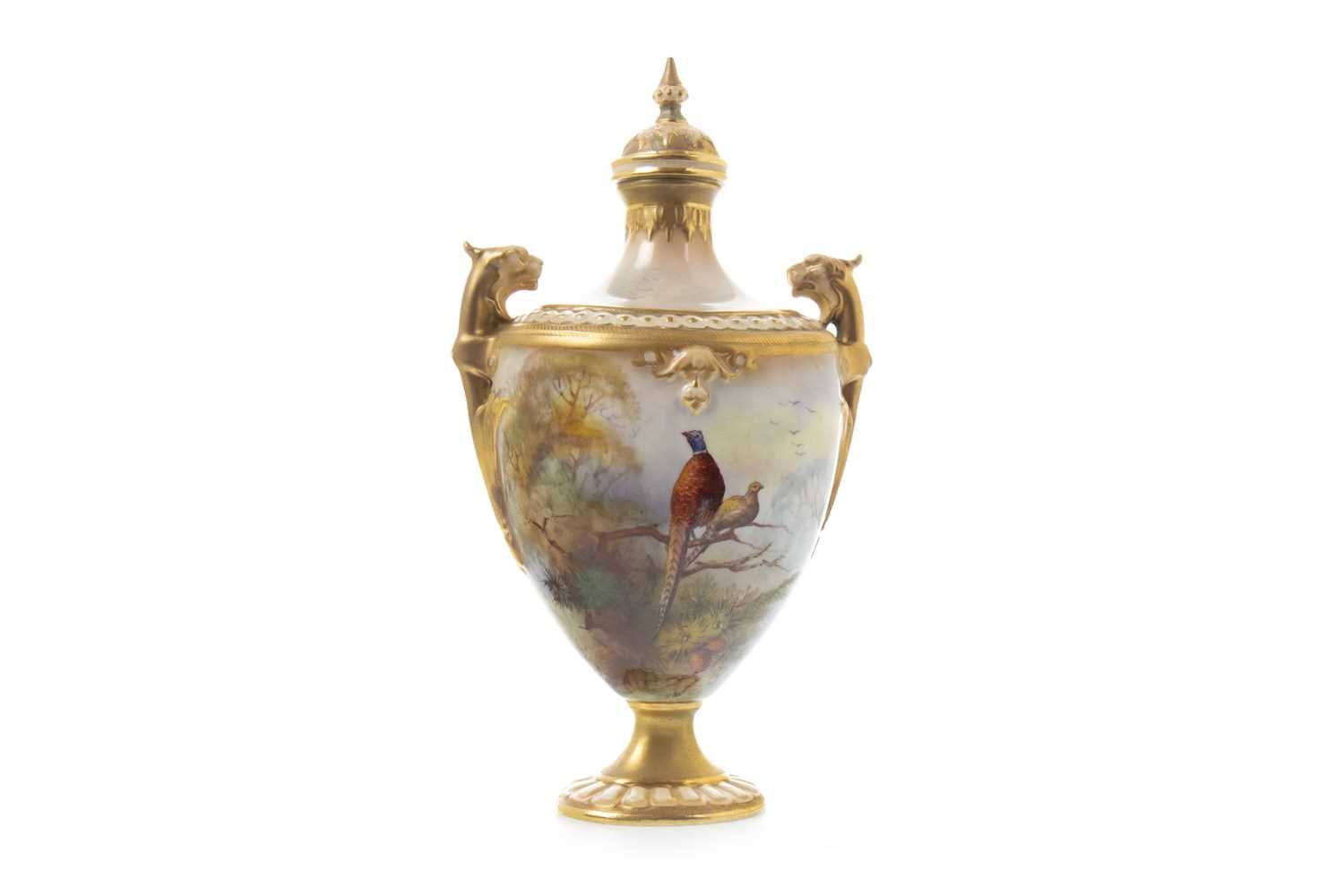 Lot 1239 - A ROYAL WORCESTER VASE AND COVER BY R AUSTIN