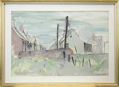 Lot 517 - VILLAGE SCENE, A CHARCOAL AND WATERCOLOUR BY SUSAN WINTON