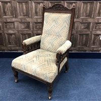 Lot 104 - A LATE VICTORIAN OPEN ARM CHAIR