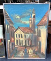 Lot 317 - SARAH WELLS, A PAIR OF STREET SCENES, OIL ON CANVAS