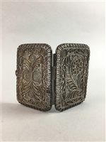 Lot 80 - A SILVER FILIGREE CIGARETTE CASE WITH TWO MODELS OF DOGS