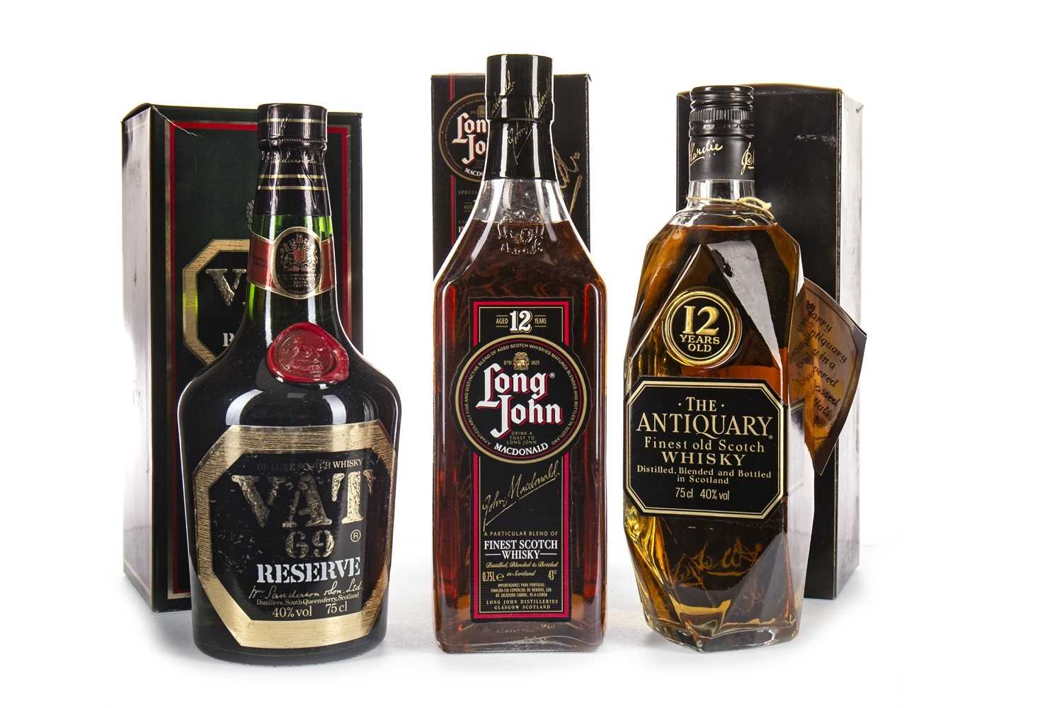 Lot 456 - VAT 69 RESERVE, ANTIQUARY 12 YEARS OLD AND LONG JOHN 12 YEARS OLD