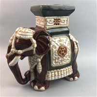 Lot 156 - A PAIR OF CHINESE FIGURAL INCENSE BURNERS AND AN ELEPHANT PLANT STAND