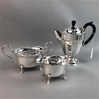 Lot 159 - A SILVER PLATED THREE PIECE TEA SERVICE AND OTHER SILVER PLATED WARES