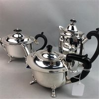 Lot 159 - A SILVER PLATED THREE PIECE TEA SERVICE AND OTHER SILVER PLATED WARES