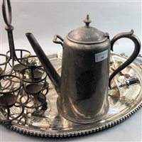 Lot 308 - A LARGE SILVER PLATED TRAY, PEWTER KETTLE AND OTHER PLATED WARES