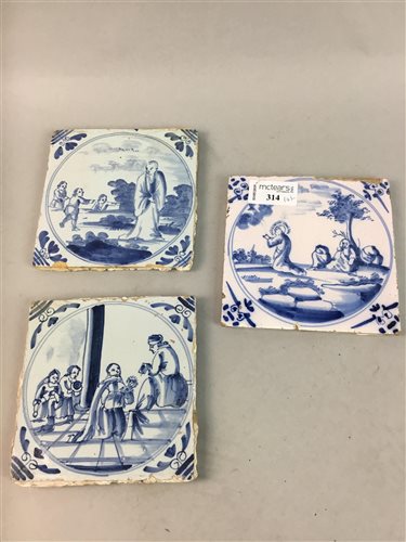 Lot 314 - A LOT OF THREE CERAMIC TILES AND OTHER CERAMICS