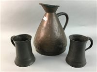 Lot 292 - A VICTORIAN TWO GALLON COPPER MEASURE AND TWO PEWTER TANKARDS