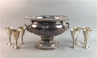 Lot 298 - A PLATED WINE CENTREPIECE AND SEVEN PLATED GOBLETS