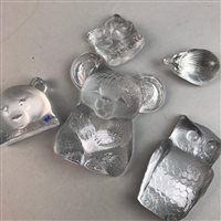 Lot 168 - A LOT OF FIVE FROSTED AND MOULDED GLASS DESK WEIGHTS