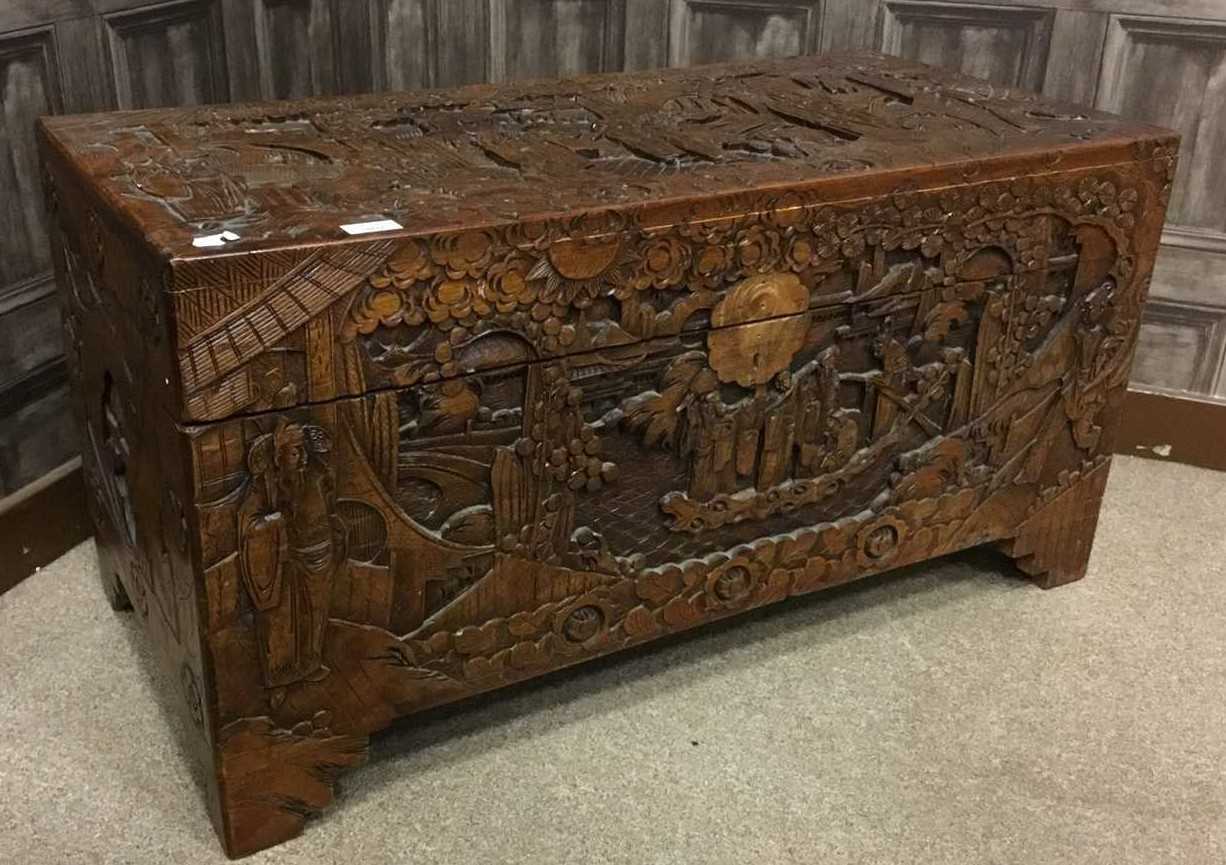 Lot 1072 - AN EARLY 20TH CENTURY CHINESE CARVED CAMPHORWOOD BLANKET CHEST