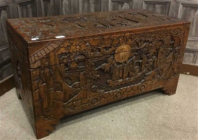 Lot 1072 - AN EARLY 20TH CENTURY CHINESE CARVED CAMPHORWOOD BLANKET CHEST