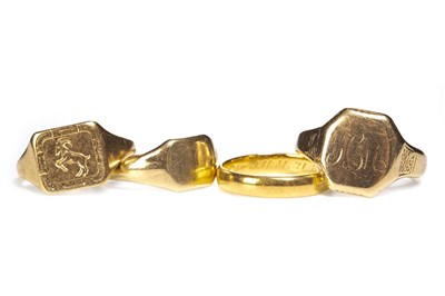 Lot 255 - THREE SIGNET RINGS AND A BAND
