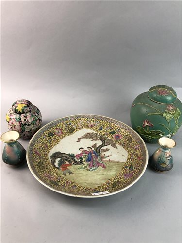 Lot 211 - A CHINESE FAMILLE ROSE CHARGER AND OTHER CERAMICS