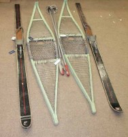 Lot 1218 - PAIR OF VINTAGE SNOW SHOES with woven rawhide...