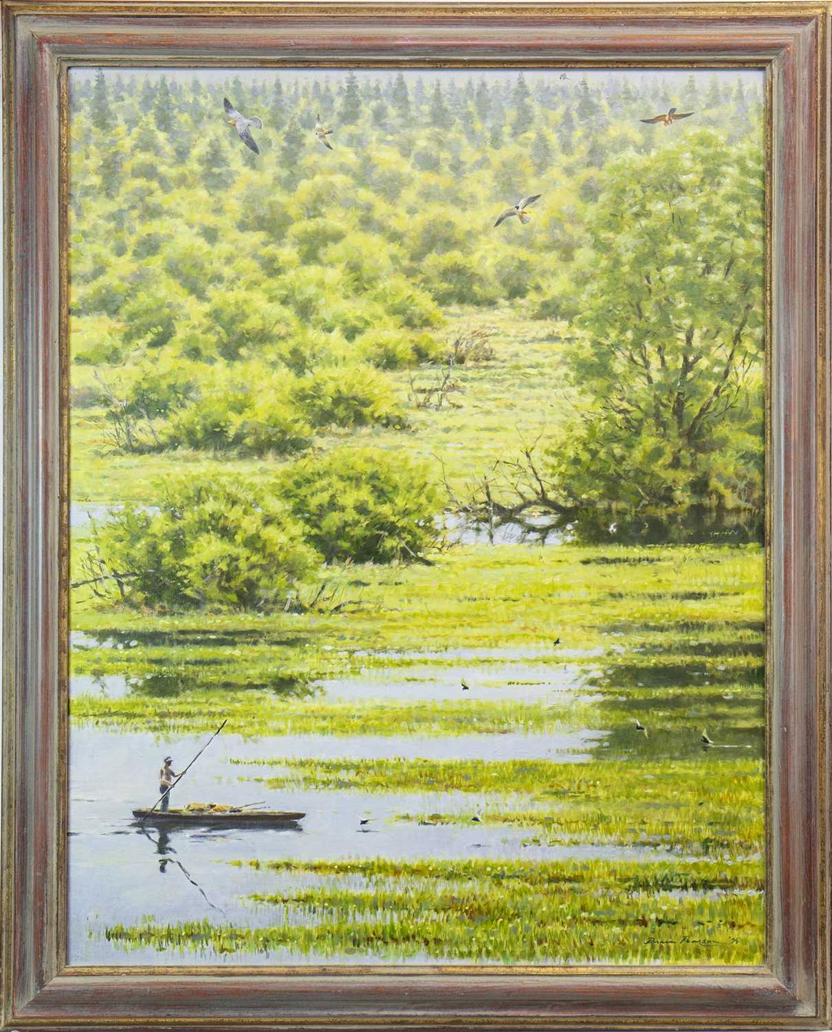 Lot 560 - THE BIEBRZA MARSHES, AN OIL BY BRUCE PEARSON