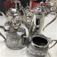 Lot 216 - A SILVER PLATED CAFE AU LAIT AND OTHER SILVER PLATED ITEMS