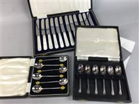 Lot 221 - A LOT OF SILVER PLATED CUTLERY WITH ROYAL COPENHAGEN VASE AND A GLASS FLOWER BASKET