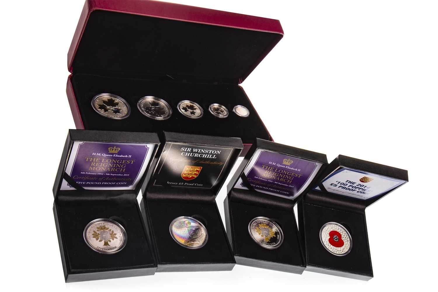 Lot 591 - A SILVER PROOF COIN SET AND FOUR OTHER COINS