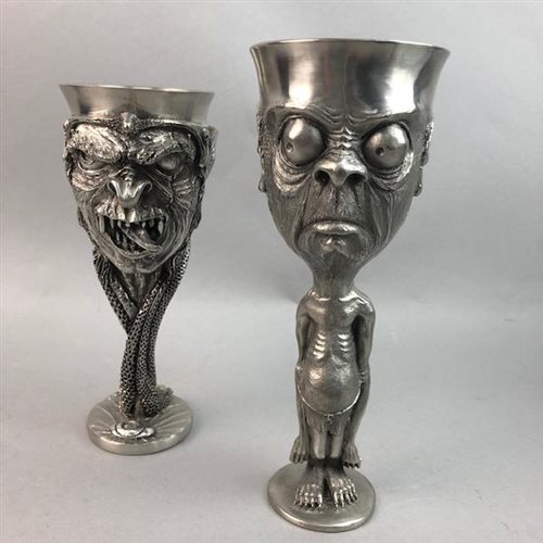 Lot 327 - A SET OF TWELVE LORD OF THE RINGS PEWTER GOBLETS