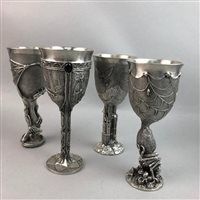 Lot 327 - A SET OF TWELVE LORD OF THE RINGS PEWTER GOBLETS