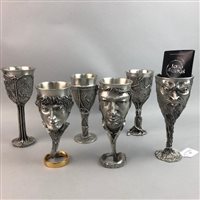 Lot 327 - A SET OF TWELVE LORD OF THE RINGS PEWTER GOBLETS