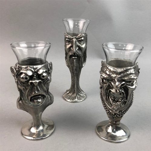 Lot 328 - A SET OF THIRTEEN LORD OF THE RINGS PEWTER SHOT GLASSES
