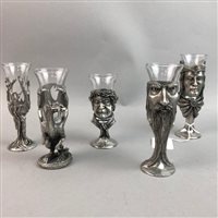Lot 328 - A SET OF THIRTEEN LORD OF THE RINGS PEWTER SHOT GLASSES