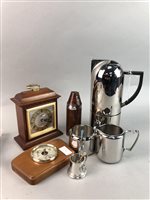 Lot 334 - AN OLIVER HEMMING COFFEE SERVICE, MANTEL CLOCK, BAROMETER AND OTHER ITEMS