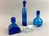 Lot 337 - A LOT OF BLUE GLASS AND A CRYSTAL MODEL OF A CAT