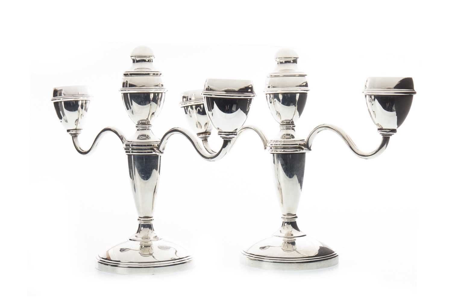 Lot 831 - A PAIR OF SILVER CANDELABRA