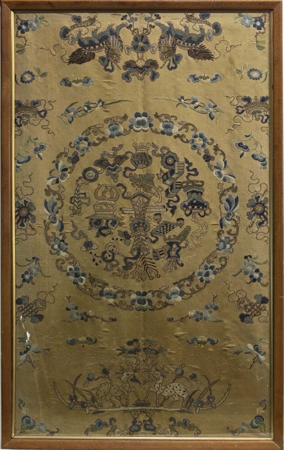 Lot 1037 - A LATE 19TH CENTRY CHINESE EMBROIDERED SILK PANEL