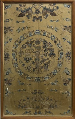 Lot 1037 - A LATE 19TH CENTRY CHINESE EMBROIDERED SILK PANEL