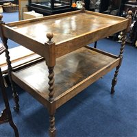 Lot 404 - AN OAK SIDE TABLE, PLANT STAND AND TEA TROLLEY